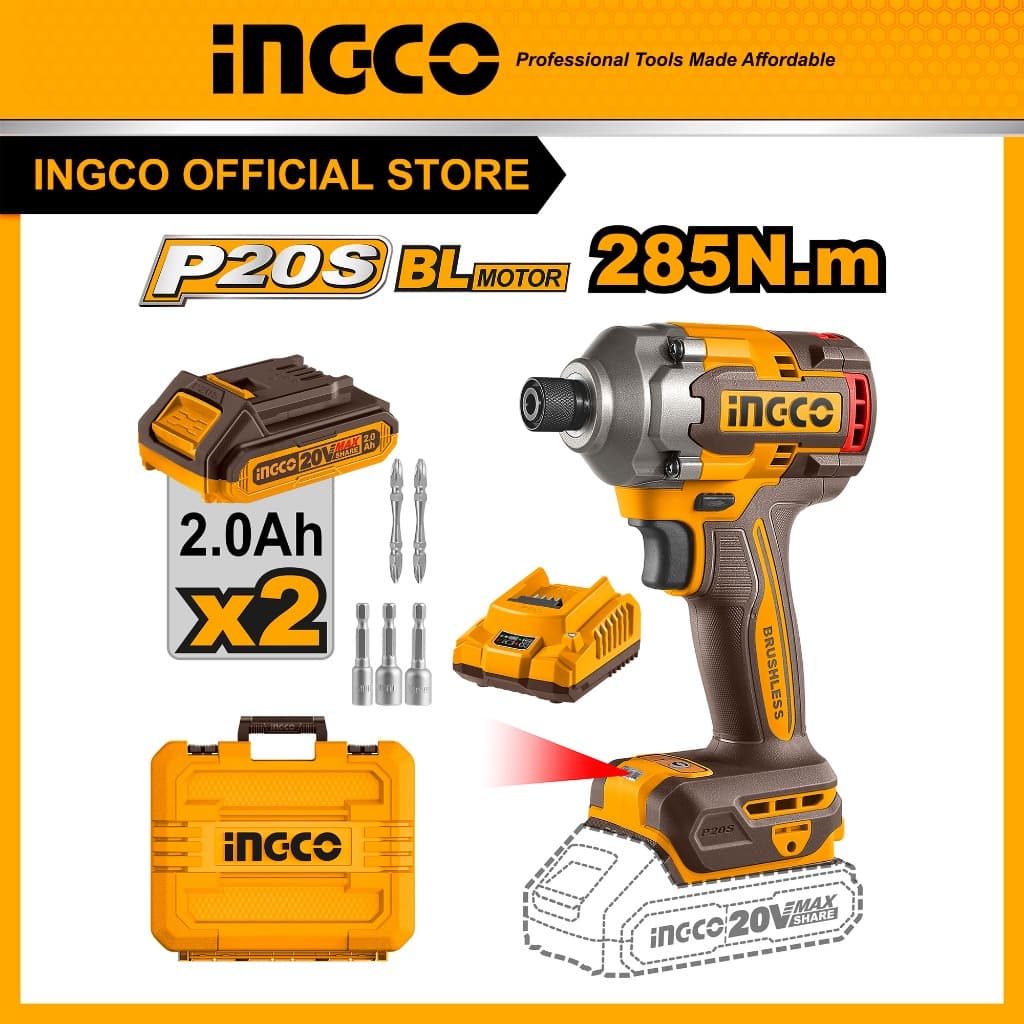 INGCO รุ่น CIRLI2028 แรงบิด 285 N.m ไขควงกระแทกไร้สาย ชุดบล็อคไขควง แบต 2 Ah 2 ก้อน https://wayoza.com