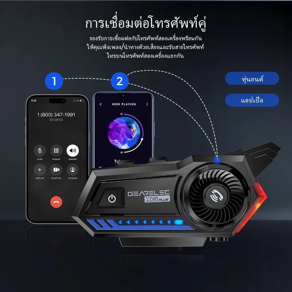 GEARELEC X5Plus หมวกกันน็อคบลูทูธ อินเตอร์คอม บลูทูธ5.3+EDR แฮนด์ฟรี IP67 ลดเสียงรบกวนอัจฉริยะ 2 คนคุยกันในระยะ 500 เมตร https://wayoza.com