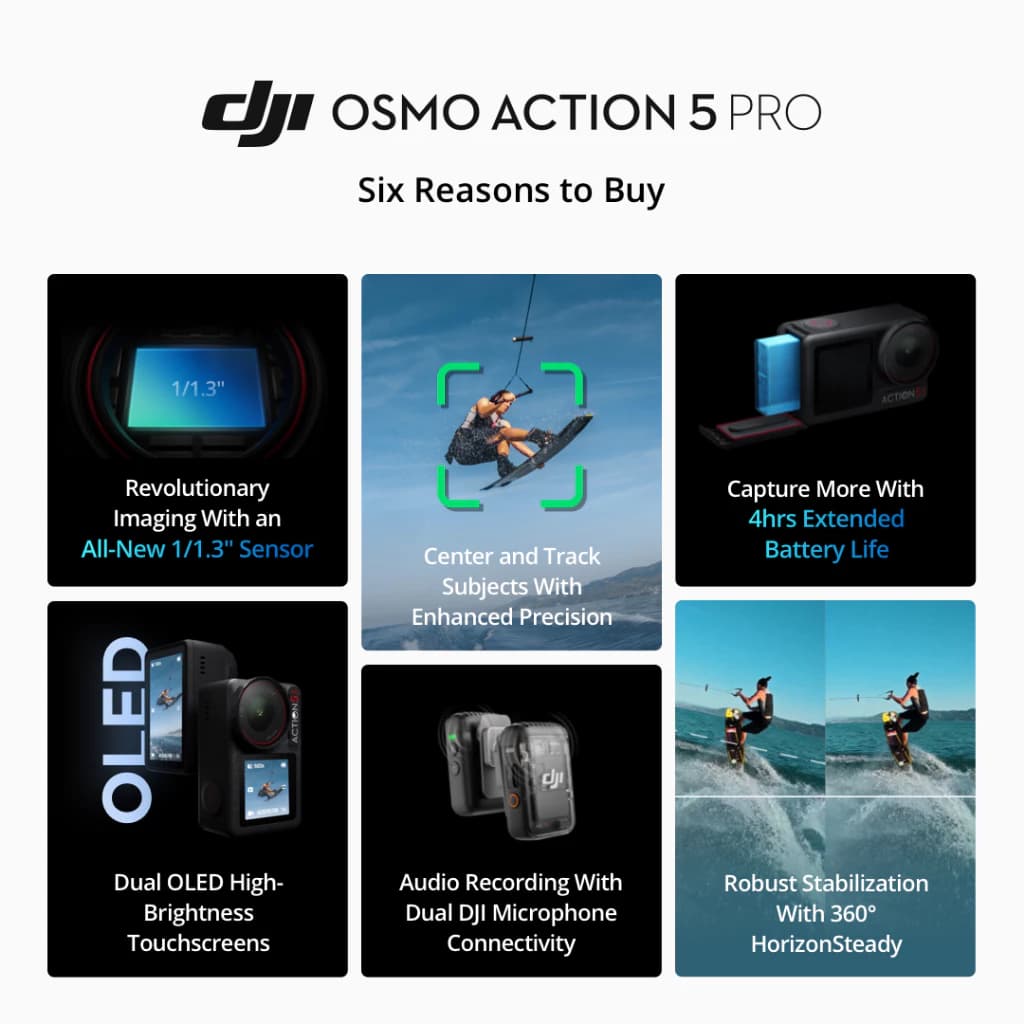 DJI Osmo Action 5 Pro - Action Camera | กล้องแอคชั่น | 1/1.3 Sensor 4K/120fps | กล้องดำน้ำ ลึก 20 ม. https://wayoza.com