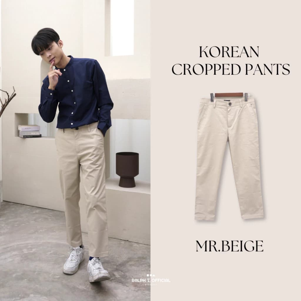 RALPH T OFFICIAL กางเกงขาเต่อ 5 ส่วน ชิโน่ยืดนุ่ม ทรงเกาหลี KOREAN ANKLE PANTS กางเกงขายาว ผู้ชาย สแล็ค สีขาว สีกรม สีเบจ สีดำ https://wayoza.com