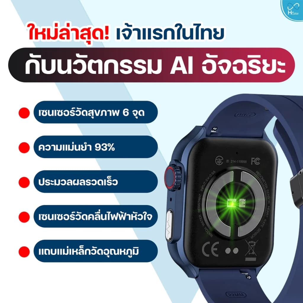Hcare Wow 2 นาฬิกาวัดความดัน-คลื่นไฟฟ้าหัวใจ-ระดับน้ำตาล-มวลร่างกาย-รับสายโทรออก https://wayoza.com
