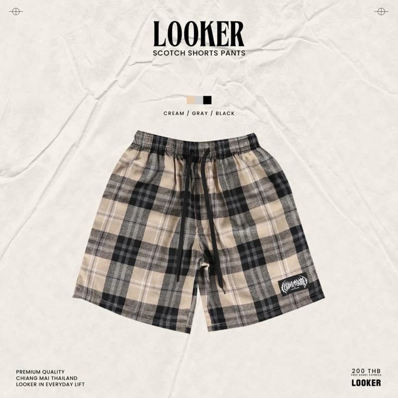 LOOKER - กางเกงขาสั้นลายสก็อต สีครีมดำ สีแดงดำ สีแดงคริสต์มาส สีดำ สีขาวเส้นแดง สีเขียวดำ สีดำเทา สีเขียวกรม สีเทาเส้นขาว https://wayoza.com