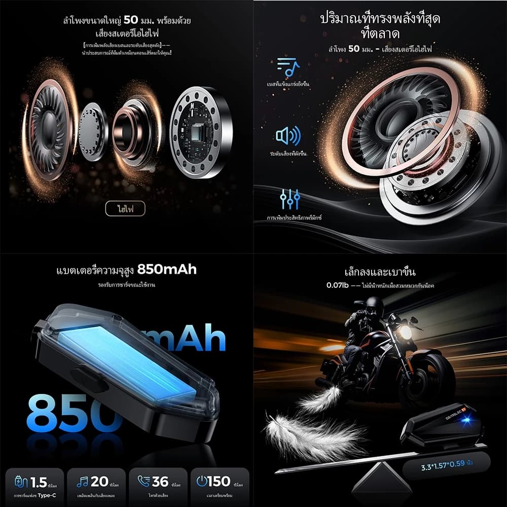 GEARELEC F1 ชุดหูฟังบลูทูธ หูฟังหมวกกันน็อค บลูทูธ 5.3 แฮนด์ฟรี IP65 กันน้ํา HIFI & EQ เพลิดเพลินกับดนตรีที่ดีที่สุดในการขี่ https://wayoza.com