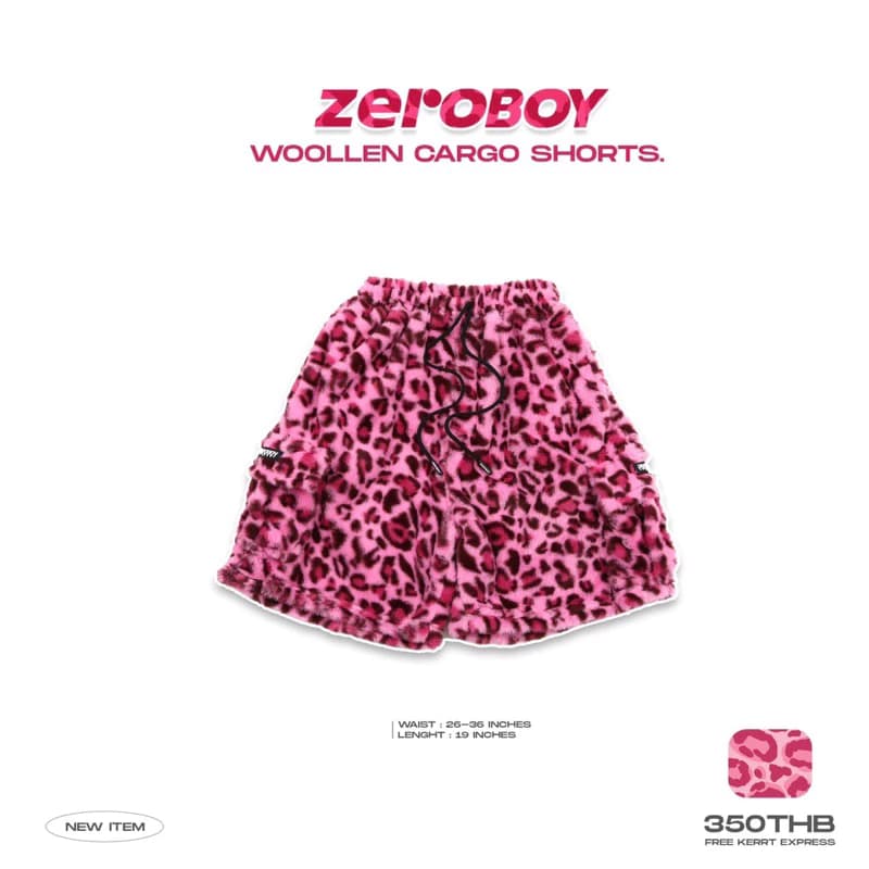 ZEROBOY Woollen Cargo Shorts กางเกงขาสั้นคาร์โก้ลายเสือดาวสีใหม่ สีชมพู สีม่วง https://wayoza.com
