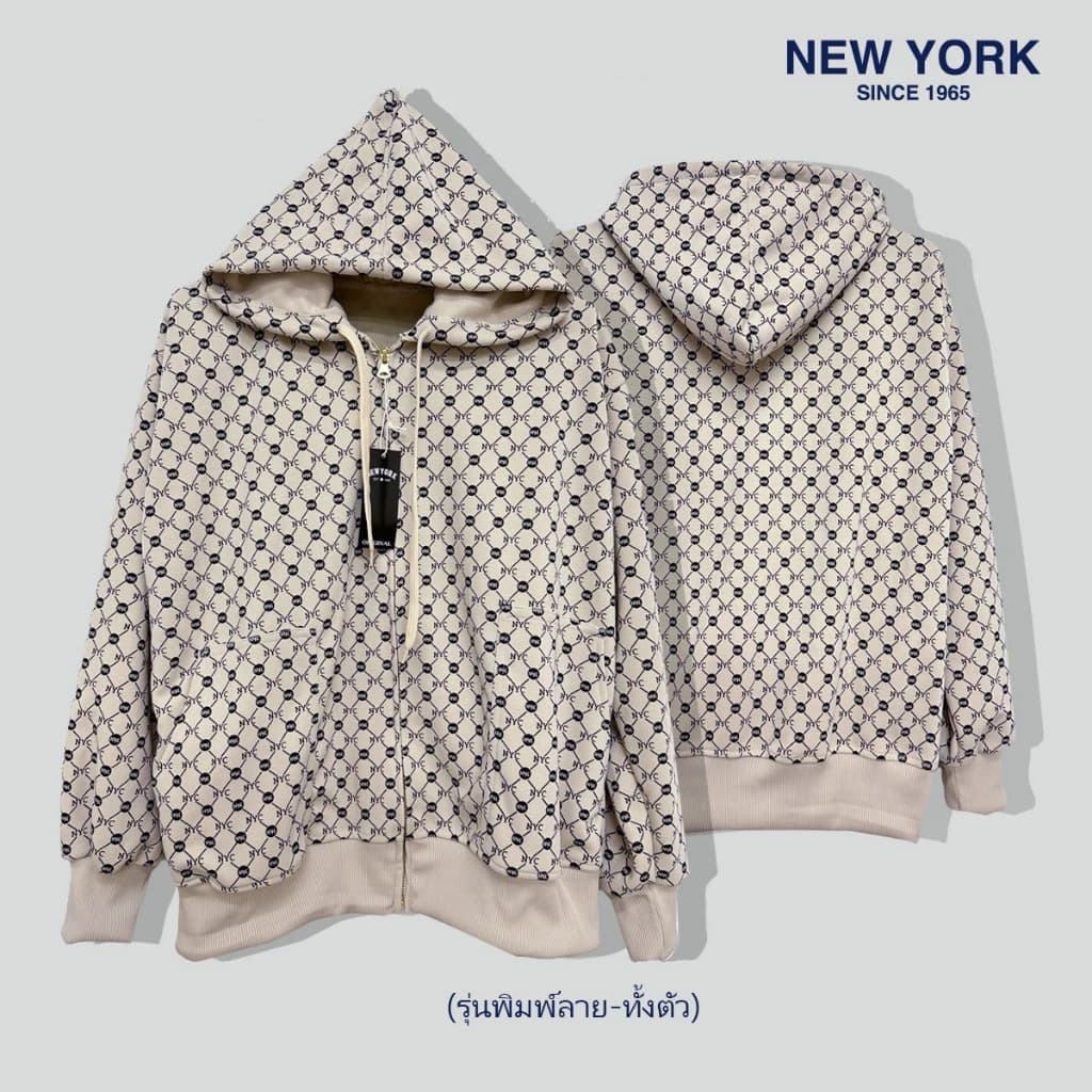 เสื้อกันหนาว New York Limited รุ่นพิมพ์ลาย พรีเมี่ยม เสื้อคลุมแขนยาว มีฮู้ด สีกรม แดง ครีม ดำ เทา เขียว กาแฟ พีช https://wayoza.com