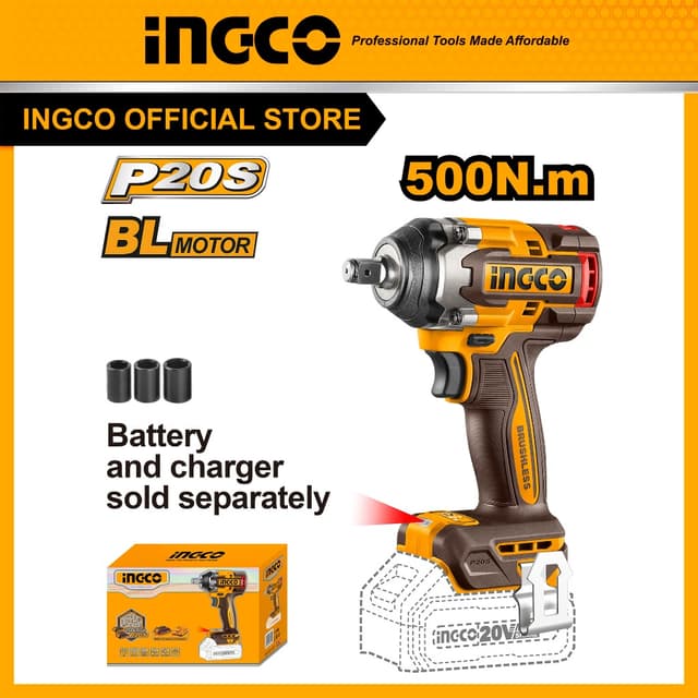 INGCO รุ่น CIWLI20501 แรงบิด 500 N.m บล็อคกระแทกไร้สาย 20V แรงบิดการคลายน็อต 650 N.m