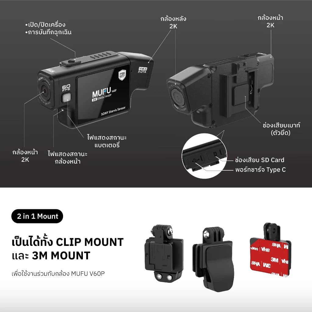 MUFU V60P กล้องติดหมวกกันน็อค 2K SONY Starvis WiFi กล้องบันทึกฉุกเฉิน กันน้ำIP66 รับประกันสินค้า 1 ปี https://wayoza.com