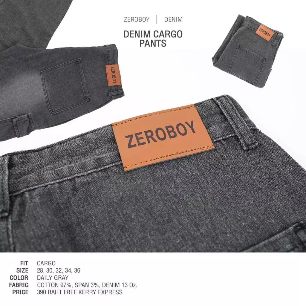 ZEROBOY - GREY DENIM CARGO PANTS กางเกงยีนส์ทรงคาร์โก้สีเทา https://wayoza.com