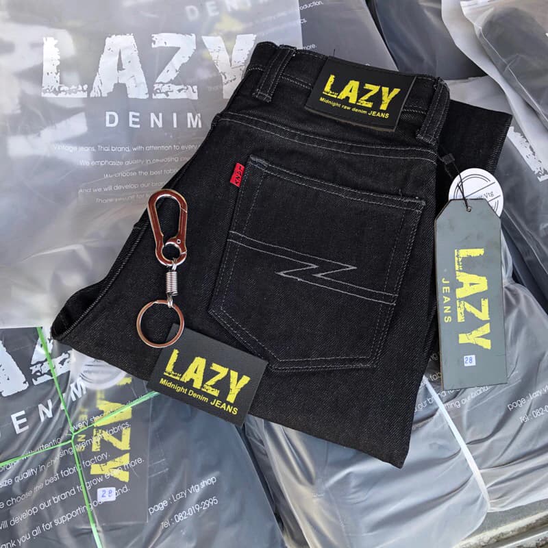 LAZY กางเกงยีนส์ 14Oz. ผ้าดิบ สีมิดไนท์ https://wayoza.com