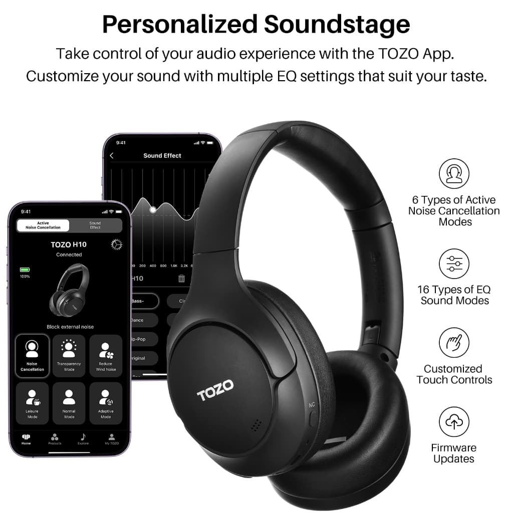 TOZO H10 หูฟัง Headphone มี Adaptive ANC Bluetooth 5.3 หูฟังครอบหู หูฟังไร้สาย ใช้ได้นาน 60 ชม./ชาร์จ https://wayoza.com