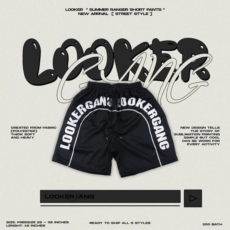 LOOKER - กางเกงขาสั้น Summer Ranger Short Pants สีดำ สีขาว สีฟ้า สีขาวดำ สีแดง https://wayoza.com