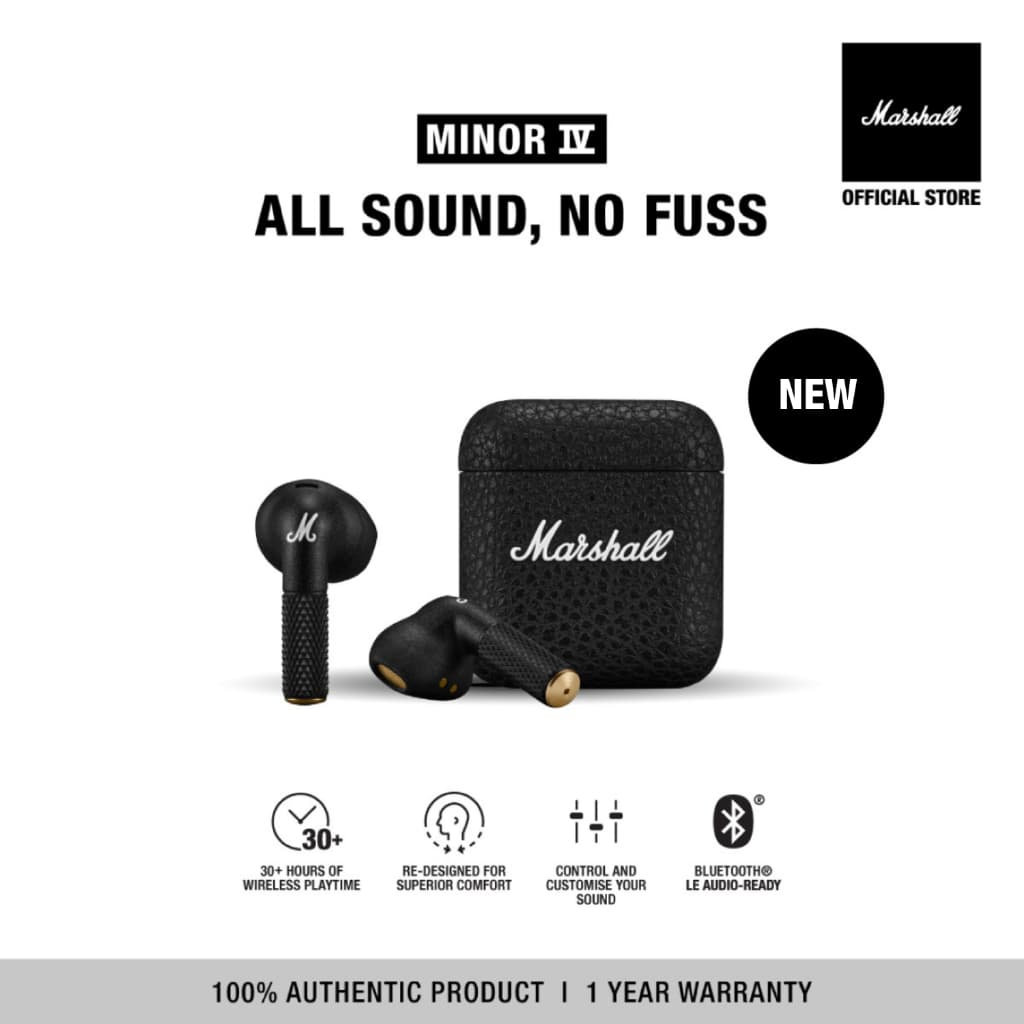 MARSHALL Minor IV black - หูฟังบลูทูธ, หูฟังไร้สาย, true wireless tws Bluetooth 5.3 https://wayoza.com
