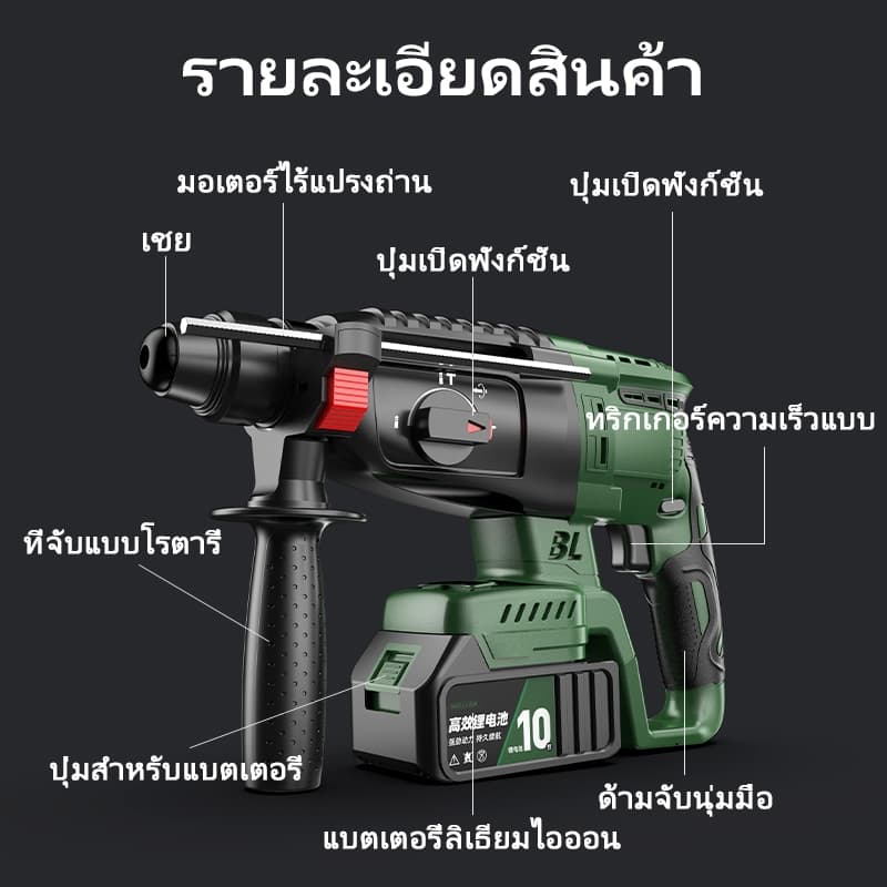 TANZU รุ่น TZ-Z-100 สว่านโรตารี่ สว่านไร้สาย มอเตอร์ไร้แปรงถ่าน สว่านกระแทกไร้สาย สว่านโรตารี่ไร้สาย สว่านเจาะผนังปูน 21V https://wayoza.com