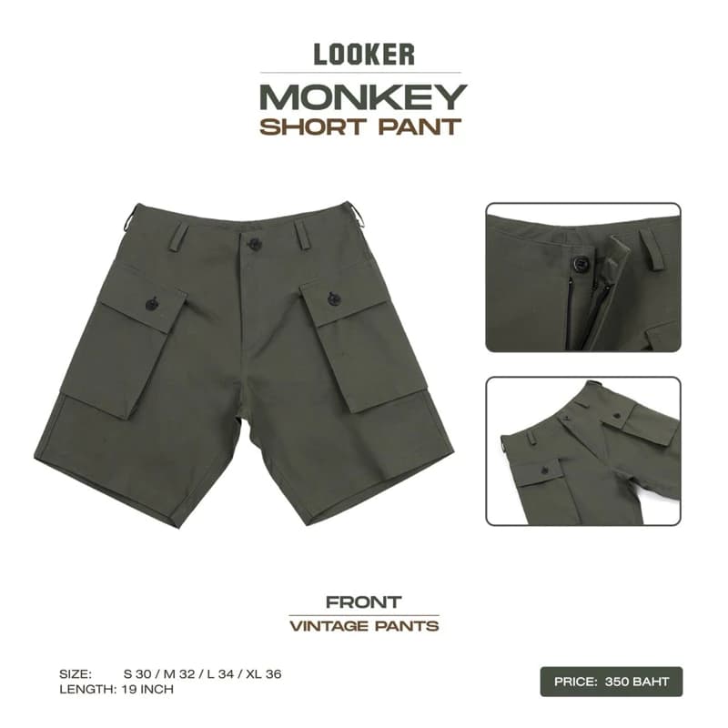 LOOKER - Monkey Short Pants กางเกงขาสั้น (กางเกงวินเทจ Monkey) สีครีมขาว สีดำ สีเขียว https://wayoza.com