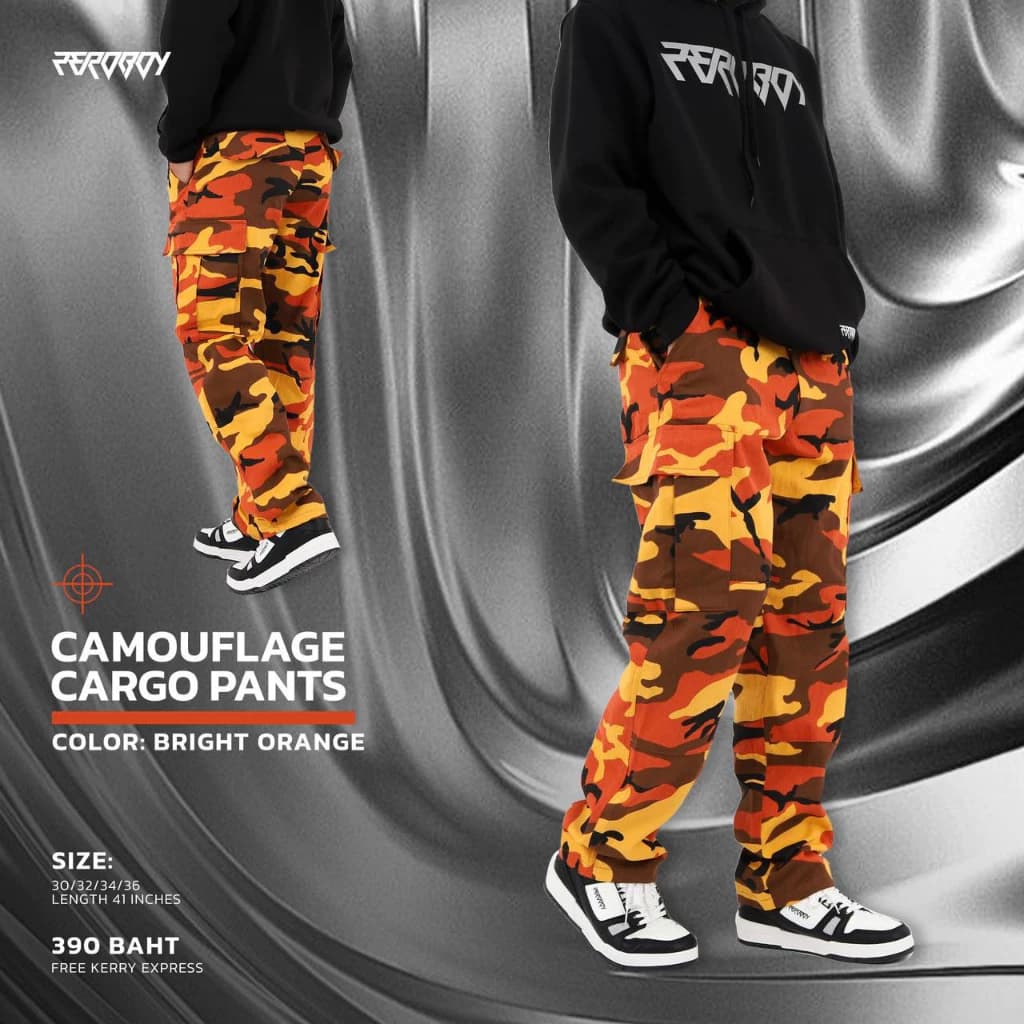 ZEROBOY Camouflage Cargo Pants กางเกงทรงคาร์โก้ลายทหารรุ่นใหม่สีสดใส สีแดง สีม่วง สีชมพู สีส้ม https://wayoza.com