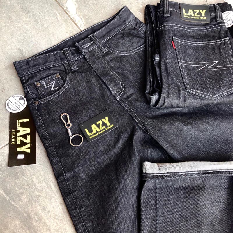 LAZY กางเกงยีนส์ 14Oz. ผ้าดิบ สีมิดไนท์ https://wayoza.com