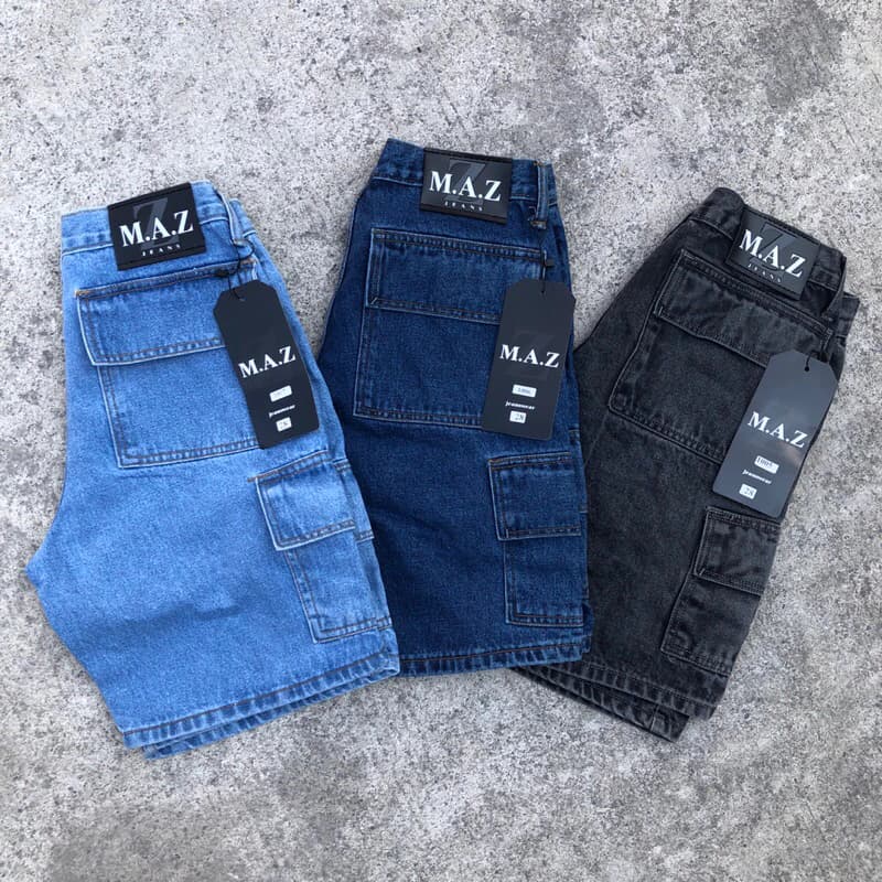 M.A.Z กางเกงยีนส์คาร์โก้ขาสั้น สียีนส์ฟอก สีดำฟอก สีบลู https://wayoza.com