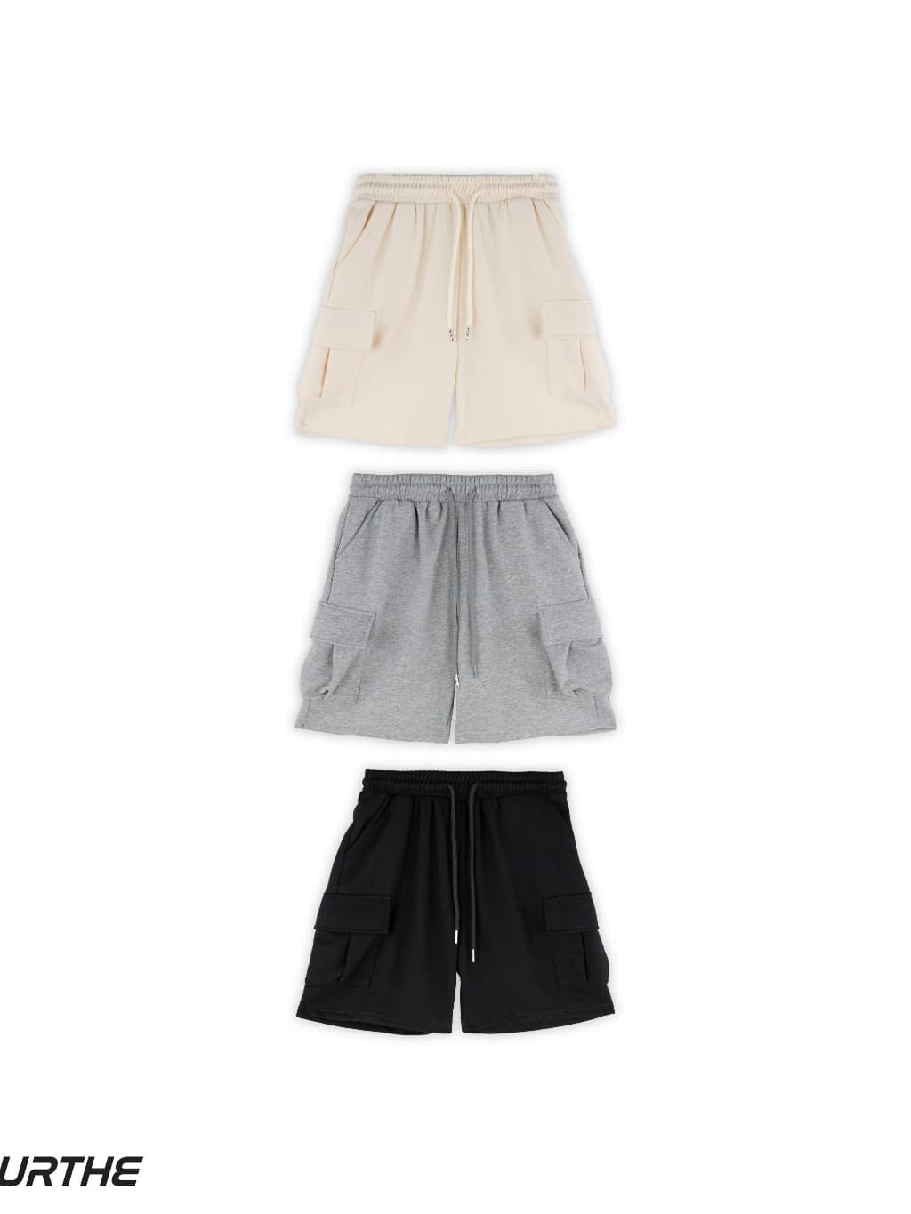 URTHE - กางเกง ขาสั้น รุ่น SWEAT SHORTS 2.0 สี ดำ เทา ครีม https://wayoza.com