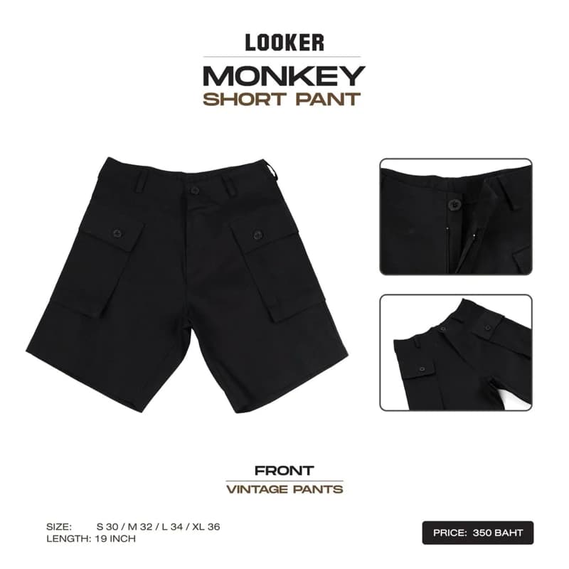 LOOKER - Monkey Short Pants กางเกงขาสั้น (กางเกงวินเทจ Monkey) สีครีมขาว สีดำ สีเขียว https://wayoza.com