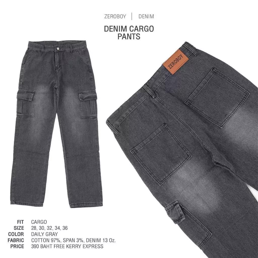 ZEROBOY - GREY DENIM CARGO PANTS กางเกงยีนส์ทรงคาร์โก้สีเทา https://wayoza.com