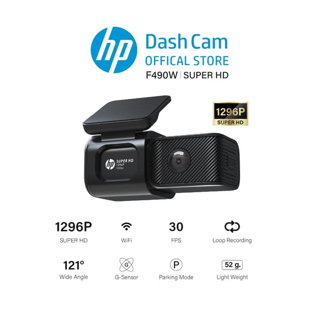 HP F490W กล้องติดรถยนต์ Dash Cam 1296P FULL HD WiFi มุมกว้าง 121 ° องศา บันทึกฉุกเฉิน บันทึกวนซ้ำ