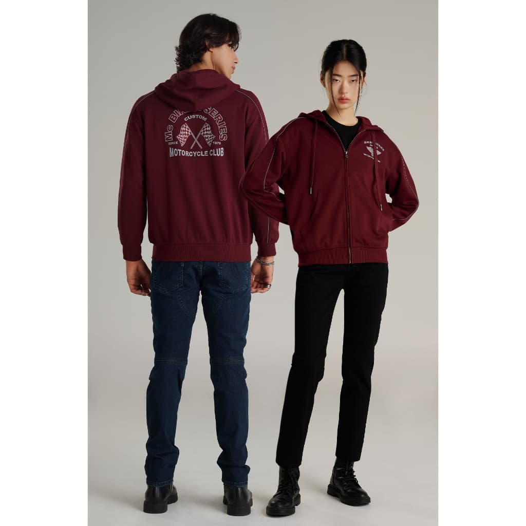 Mc jeans เสื้อกันหนาว ฮู้ดดี้ Unisex แขนยาว สีแดงเลือดหมู MJHP217 https://wayoza.com