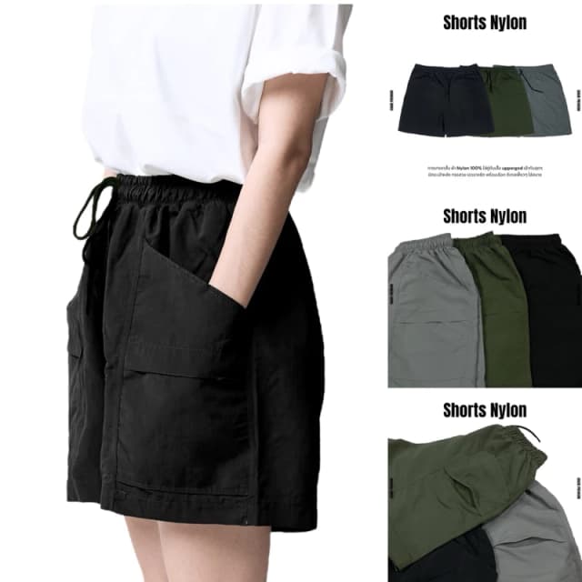UPPERGOD กางเกงขาสั้น Shorts Nylon มีเชือกผูกเอว เกรดพรีเมี่ยม สีดำ สีเทา สีเขียวขี้ม้า สีครีม