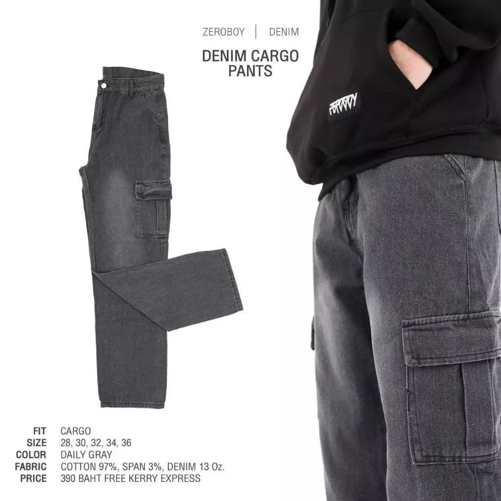 ZEROBOY - GREY DENIM CARGO PANTS กางเกงยีนส์ทรงคาร์โก้สีเทา https://wayoza.com