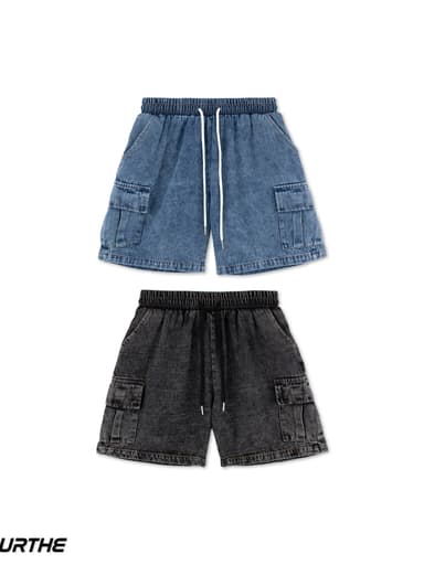 URTHE - กางเกงยีนส์ ขาสั้น สีฟอก รุ่น MINI DENIM SHORTS