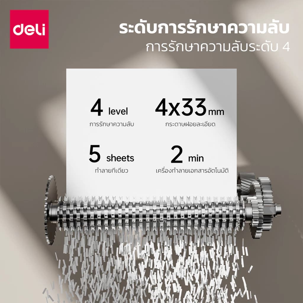Deli เครื่องย่อยกระดาษ 10 ลิตร เครื่องย่อยกระดาษอัตโนมัติ ทำลายเอกสาร ทีละ 5 แผ่น Paper Shredder https://wayoza.com