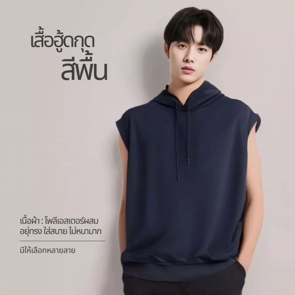 เสื้อฮู้ด แขนกุด ฮู้ดดี้ Sleeveless Hood สีดำ กรมท่า เขียว แดง ชมพู เหลือง ขาว https://wayoza.com