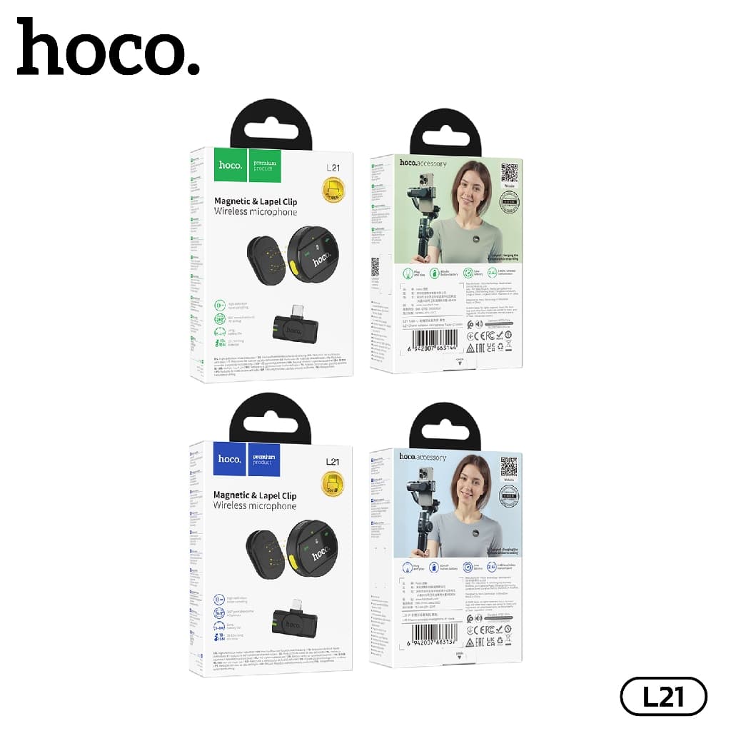HOCO L21 ไมค์หนีบปกเสื้อไร้สาย mini เเม่เหล็กเสริม รองรับ Type-C/iOS 80mAh ตัดเสียงรบกวน 360องศา รับเสียง HD https://wayoza.com