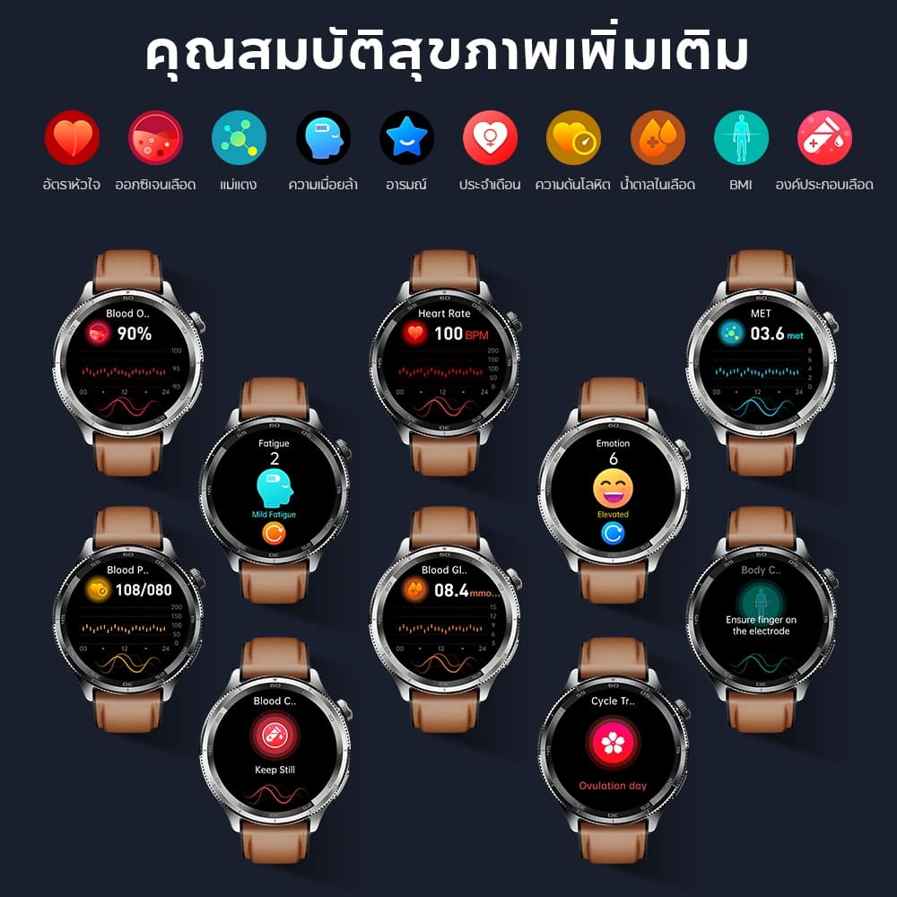 Aolon Pulse สมาร์ทวอทช์ การตรวจ ECG นาฬิกาวัดความดันและน้ำตาล การตรวจจับ HRV นาฬิกาสุขภาพ ความเครียดทางอารมณ์ นอนหลับ https://wayoza.com