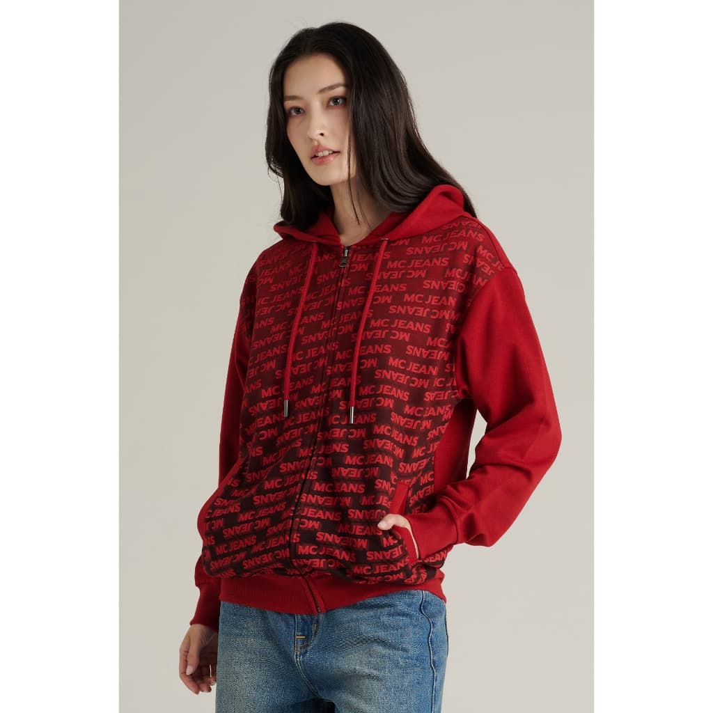 Mc JEANS เสื้อกันหนาว ฮู้ดดี้ Unisex แขนยาว สีแดงเลือดหมู MJHZ242 https://wayoza.com