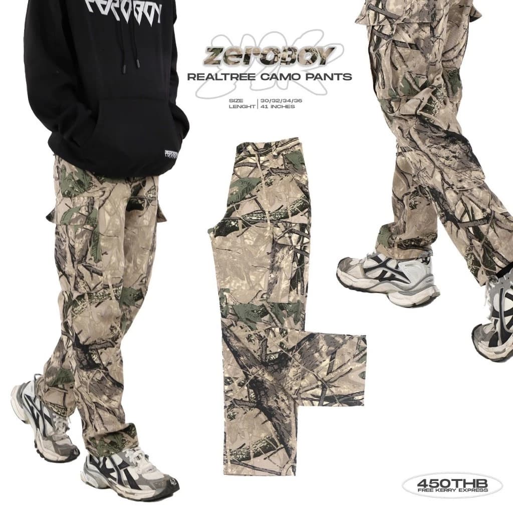 ZEROBOY - Realtree Camo Pants กางเกงขายาวคาร์โก้ลายพราง Style Vintage Y2K https://wayoza.com