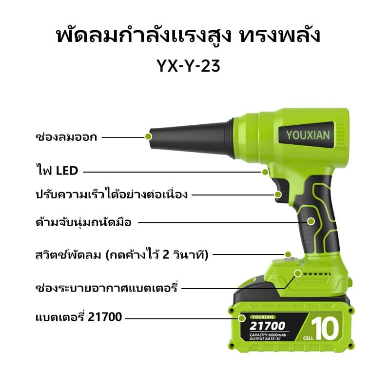 YOUXIAN รุ่น YX-BF-23 เครื่องเป่าลมไร้สาย เครื่องเป๋าลมแรงดันสูง เครื่องเป่าลมไฟฟ้าไร้สายแบบพกพา พัดลมเทอร์โบเจ็ท https://wayoza.com