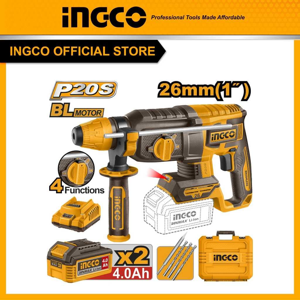 INGCO รุ่น CRHLI202682 สว่านโรตารี่ สว่านเจาะผนังปูน 26mm 20V https://wayoza.com