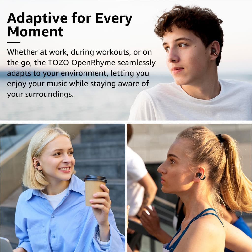 TOZO OpenRhyme หูฟังบลูทูธ หูฟังไร้สาย หูฟังคลิปออน เบสหนัก Bluetooth 5.3 แบต 8 ชม/ชาร์จ IPX5 Game Mode https://wayoza.com