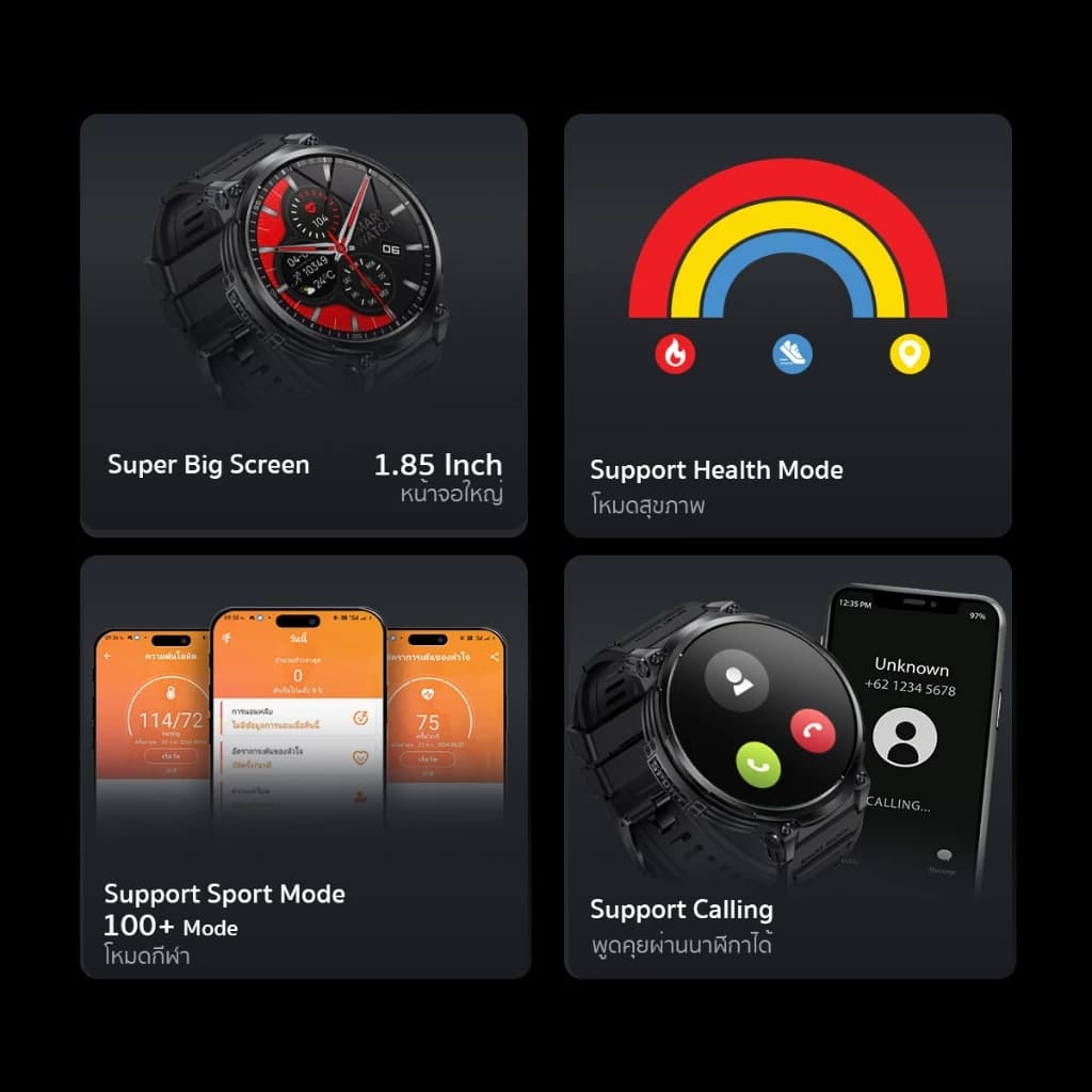 AXON Mega Smart Watch นาฬิกาเพื่อสุขภาพ จอใหญ่สุด IPS 1.85" โทรได้ วัดชีพจร SpO2 ประกัน 2 ปี https://wayoza.com