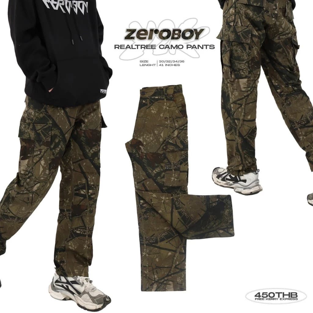 ZEROBOY - Realtree Camo Pants กางเกงขายาวคาร์โก้ลายพราง Style Vintage Y2K https://wayoza.com