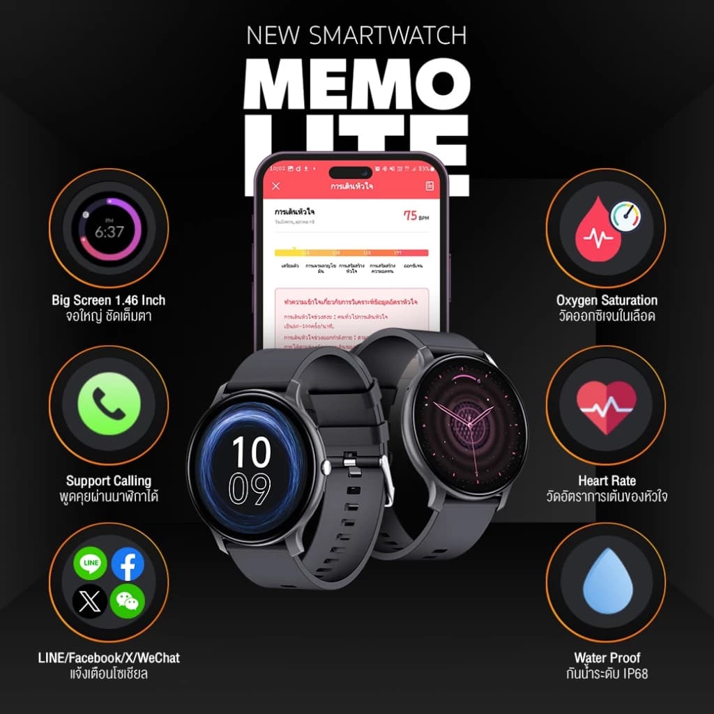 AXON Memo Lite Smart Watch จอใหญ่ IPS โทรได้ วัดชีพจร SpO2 รองรับภาษาไทย ประกัน 2 ปี https://wayoza.com