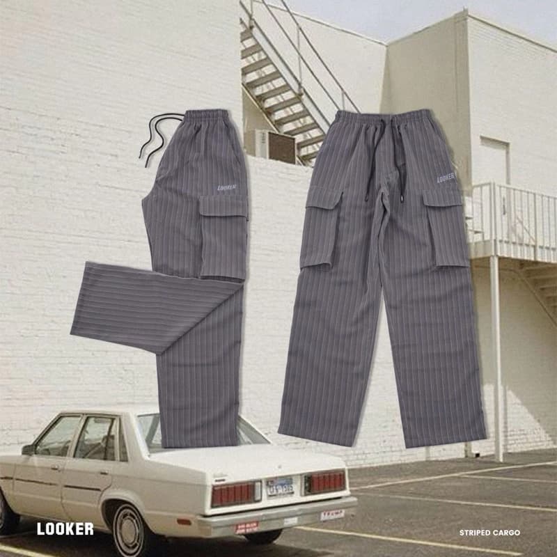 LOOKER Striped Cargo กางเกงขายาวคาร์โก้ลายทาง สีขาว สีน้ำตาล สีเทา สีกรมท่า https://wayoza.com