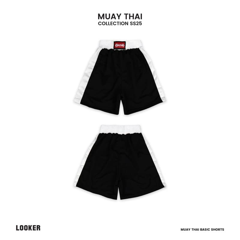 LOOKER กางเกงขาสั้นมวยไทยเบสิค - MUAYTHAI Basic Shorts สีขาว สีดำ https://wayoza.com
