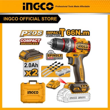INGCO รุ่น CIDLI20668 แรงบิด 66 N.m สว่านไร้สาย 3 ระบบ เจาะ ขันสกรู กระแทก สว่านกระแทกไร้สาย 20V