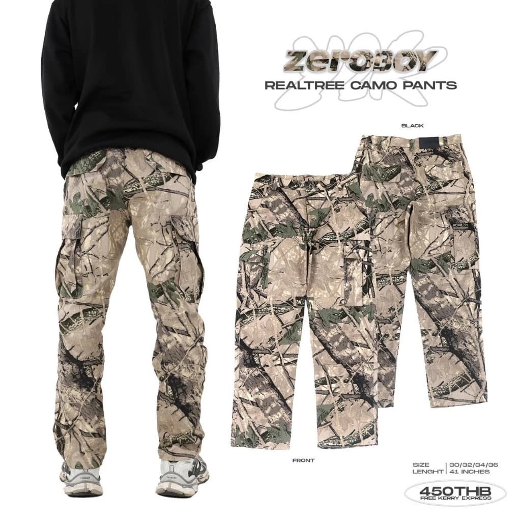 ZEROBOY - Realtree Camo Pants กางเกงขายาวคาร์โก้ลายพราง Style Vintage Y2K https://wayoza.com