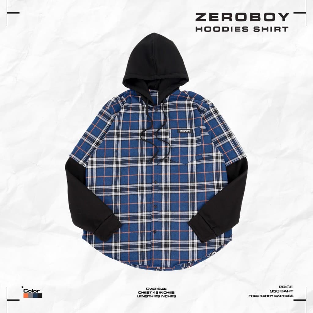 ZEROBOY เสื้อฮู้ดแขนยาว HOODIES SHIRT เสื้อฮู้ดลายสก็อต https://wayoza.com