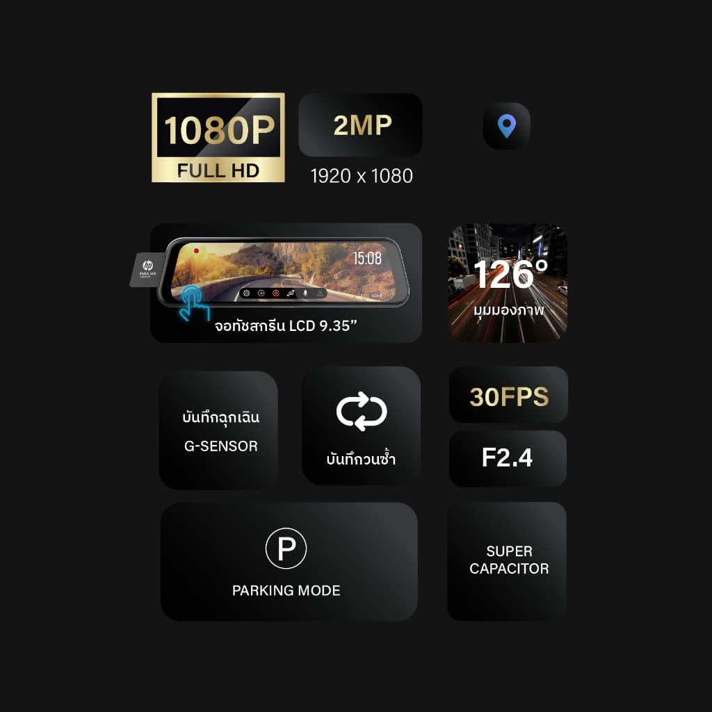 HP F790 กล้องติดรถยนต์ Dash Cam 1080P + กล้องหลัง FULL HD Built-In GPS มุมกว้าง 126 ° องศา กล้องติดรถยนต์ ทัชสกรีน https://wayoza.com