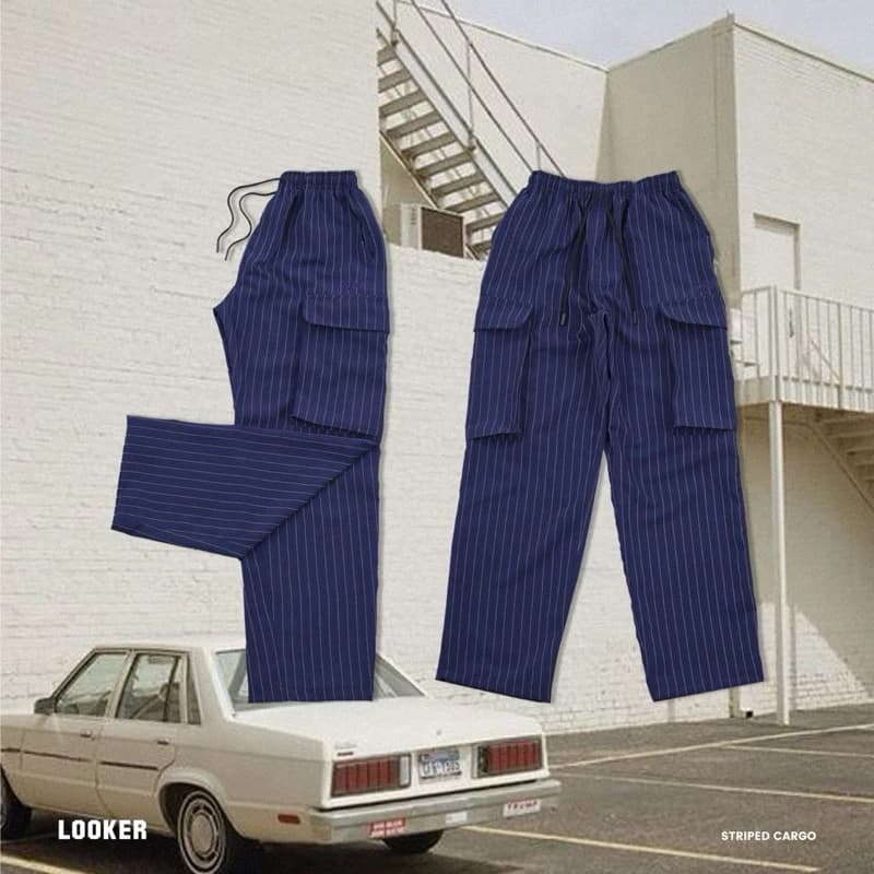 LOOKER Striped Cargo กางเกงขายาวคาร์โก้ลายทาง สีขาว สีน้ำตาล สีเทา สีกรมท่า https://wayoza.com