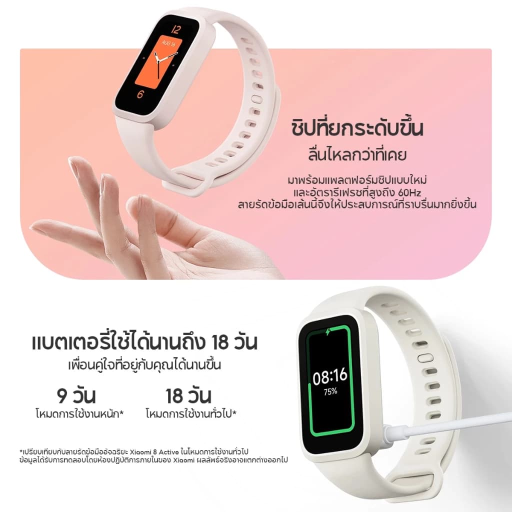 Xiaomi Mi Band 9 Active Smart Band 9 นาฬิกาสมาร์ทวอทช์ จอแสดงผล 1.47" การวัดออกซิเจนในเลือด smart watch https://wayoza.com