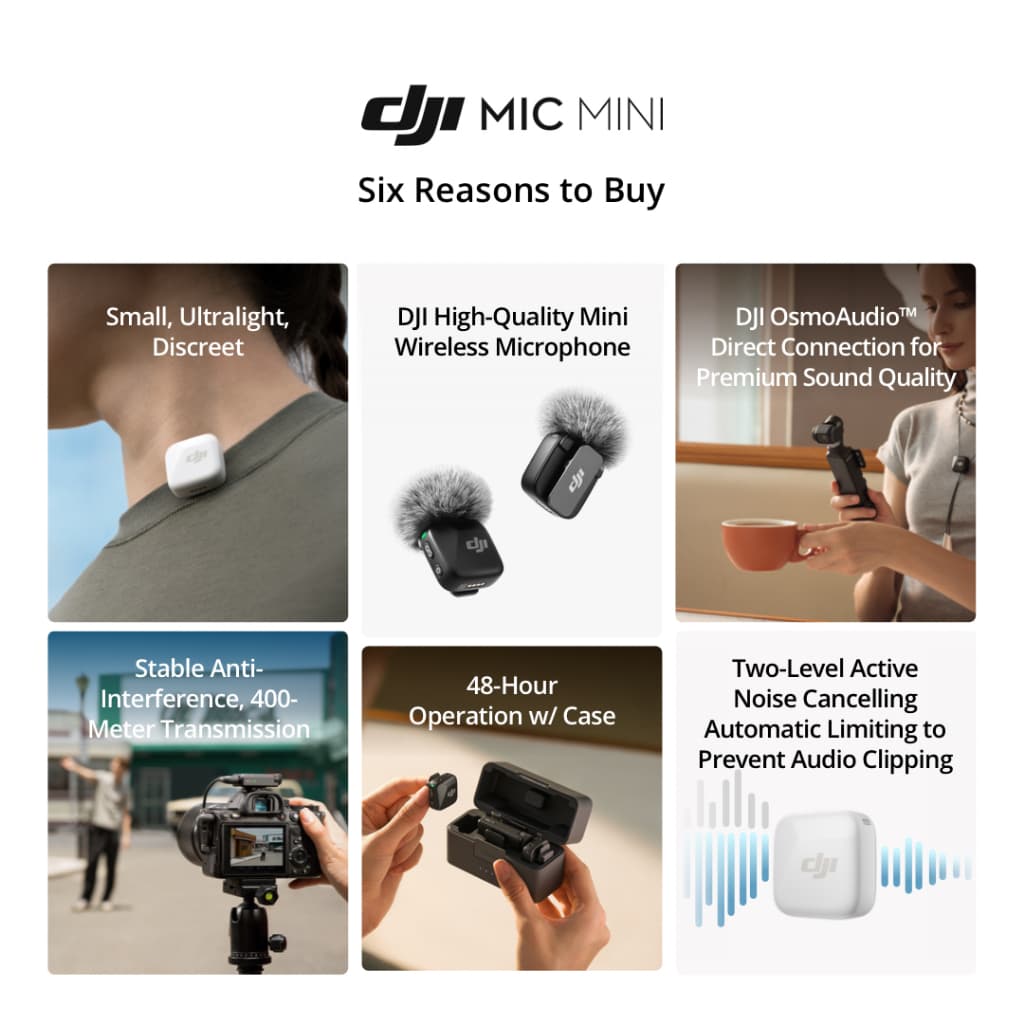 DJI Mic Mini ไมค์ไร้สาย Wireless Microphone ขนาดพกพา น้ำหนัก 10 g รับสัญญาณได้ไกล 400 ม. https://wayoza.com